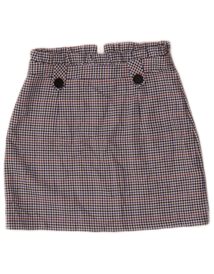 TOPSHOP Womens Mini Skirt UK 8 Small W26  Blue Houndstooth Polyester
