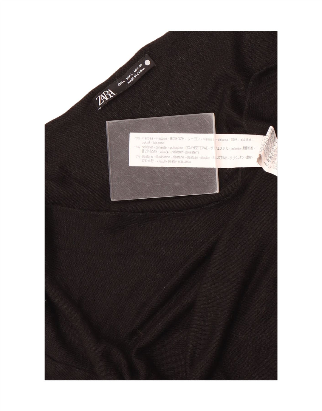 Zara Mujer Top Manga Larga UK 44 Large Viscosa Negra