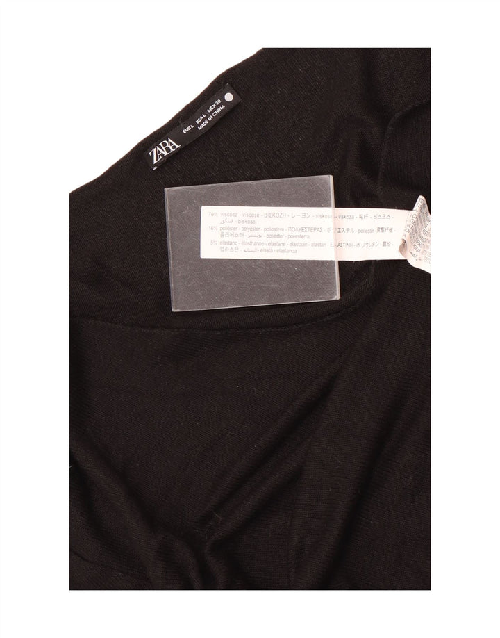 Zara Mujer Top Manga Larga UK 44 Large Viscosa Negra