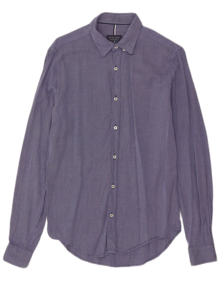 Zara Hombre Camisa Slim Fit Algodón Lunares Azul Pequeño