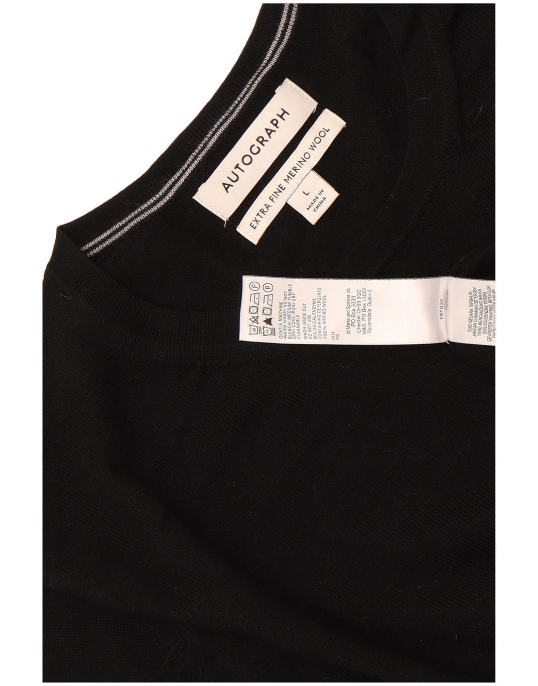 Autograph Jersey con Cuello Redondo para Hombre de Lana Merino Negra Grande