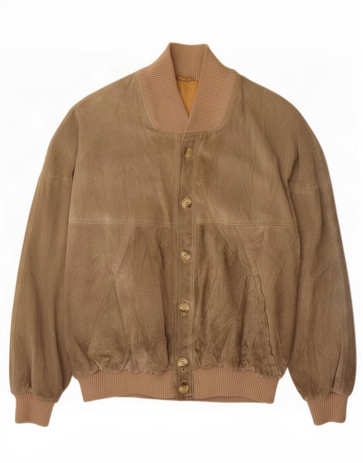 Vintage hombres ante bomber chaqueta Reino Unido 38 cuero verde medio