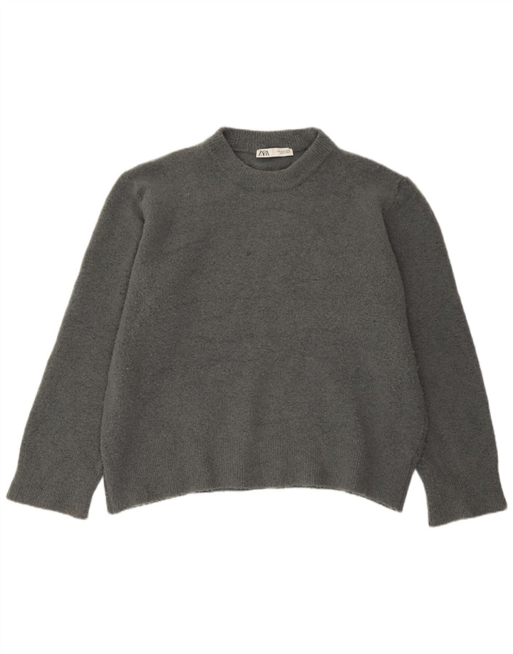 Zara Suéter De Cuello Redondo De Gran Tamaño para Mujer UK 44 Acrílico Gris Medio