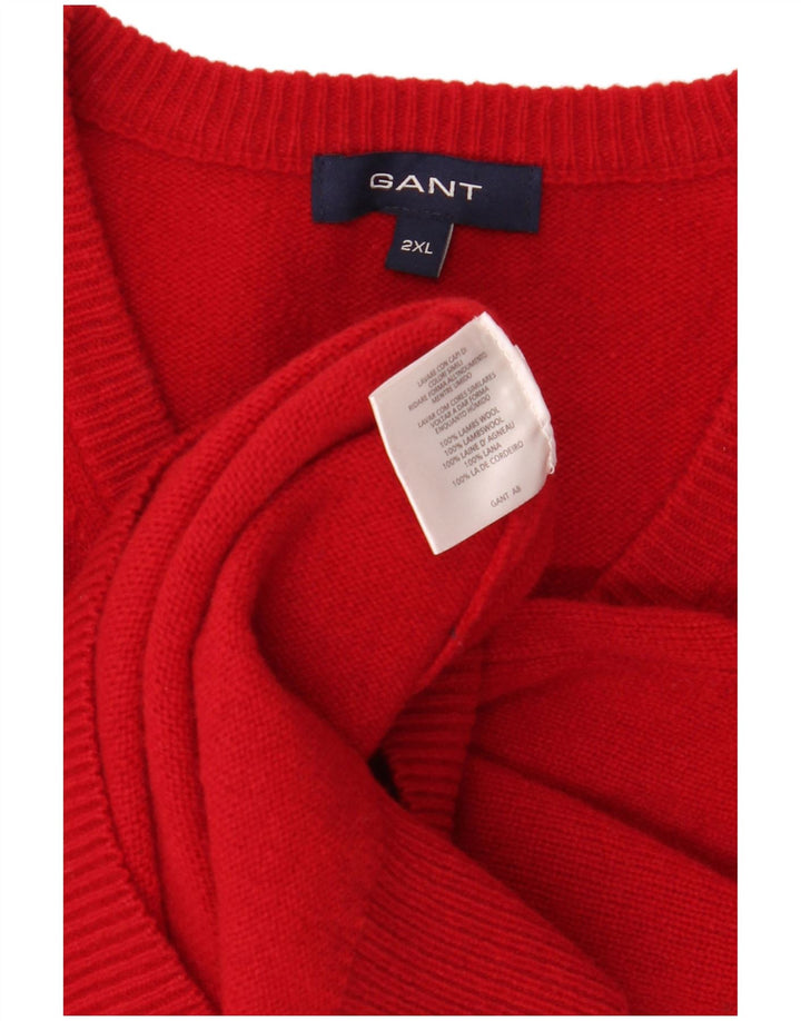GANT Jersey con cuello en V para hombre, talla 2XL, lana de cordero roja