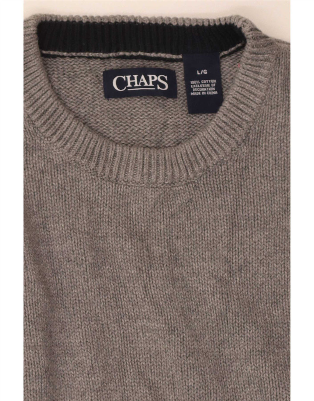 Chaps Suéter tipo jersey con cuello redondo y corte regular para hombre, algodón gris grande