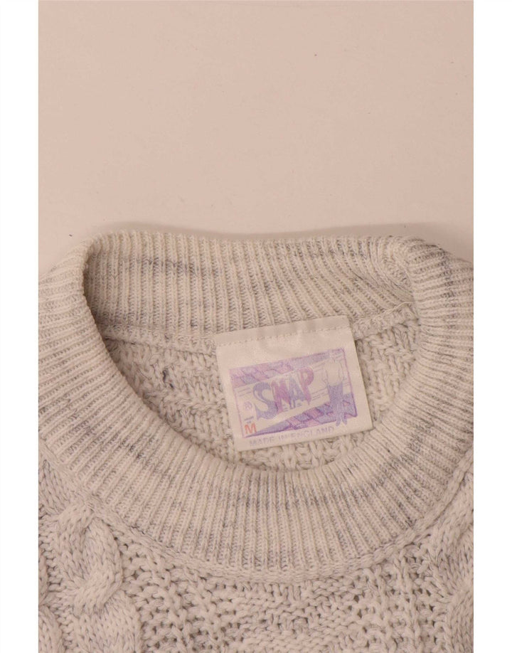 Vintage hombres gráfico cuello redondo jersey suéter medio gris moteado acrílico