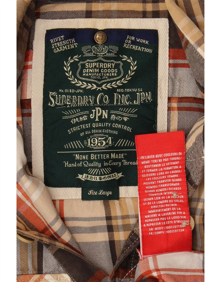 SUPERDRY Camisa de franela para hombre de algodón a cuadros marrón grande