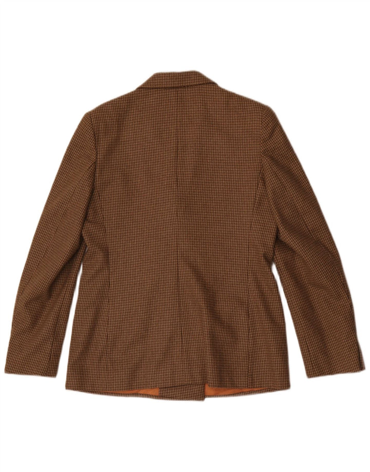 Vintage mujer chaqueta blazer de doble pecho Reino Unido 12 pata de gallo marrón medio