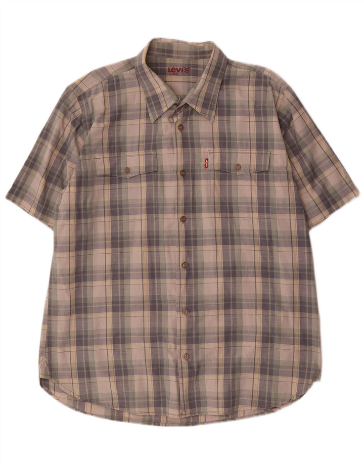 Camisa Levi's Hombre Manga Corta XL Gris Cuadros Algodón
