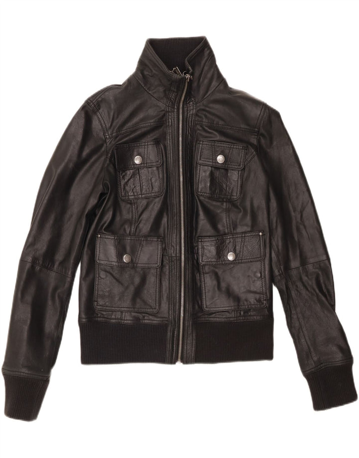 BERSHKA Chaqueta de cuero corta para mujer Reino Unido 44 Cuero negro grande