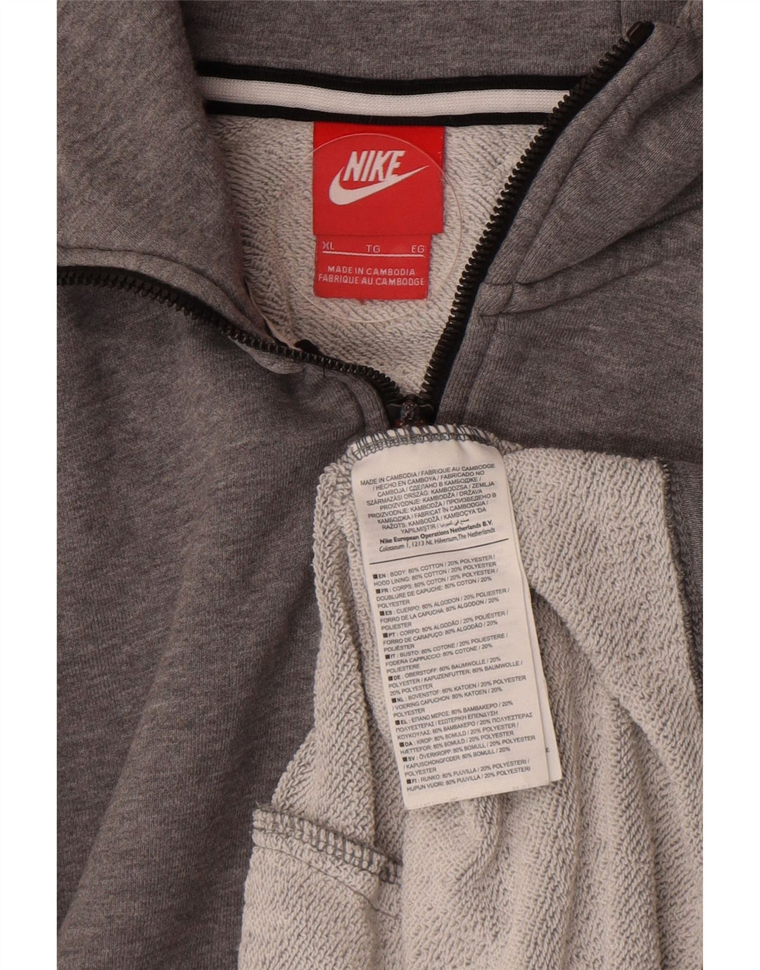 Nike Sudadera con capucha y cremallera para hombre XL Algodón gris