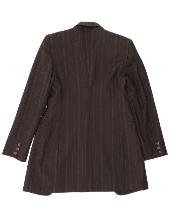 Sportstaff Chaqueta tipo blazer larga con 1 botón para mujer, talla 40, talla pequeña, color marrón, a rayas