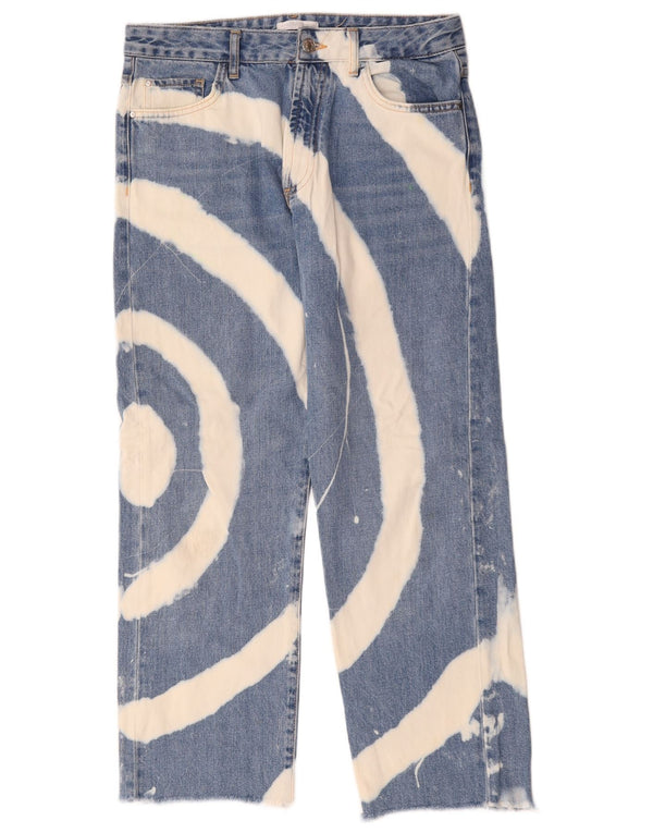 Zara Mujer Trafaluc Vaqueros De Pierna Ancha Mediano W28 L27 Algodón Tie Dye Azul
