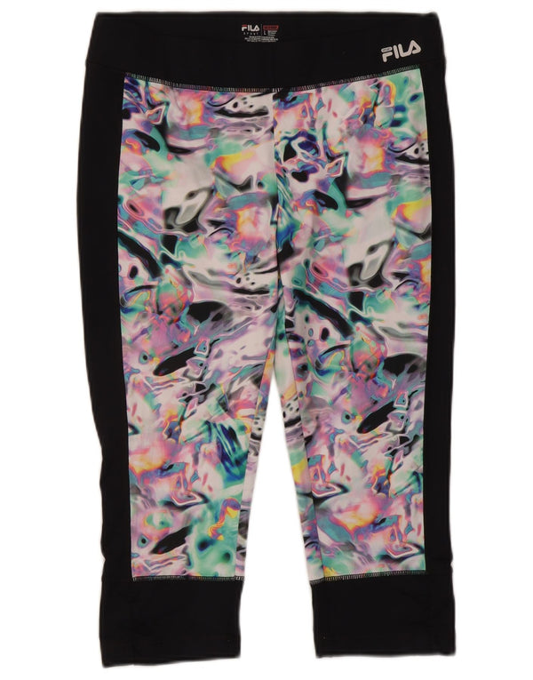 Fila Leggings Capri con patrón abstracto para mujer, talla 40, poliéster negro grande