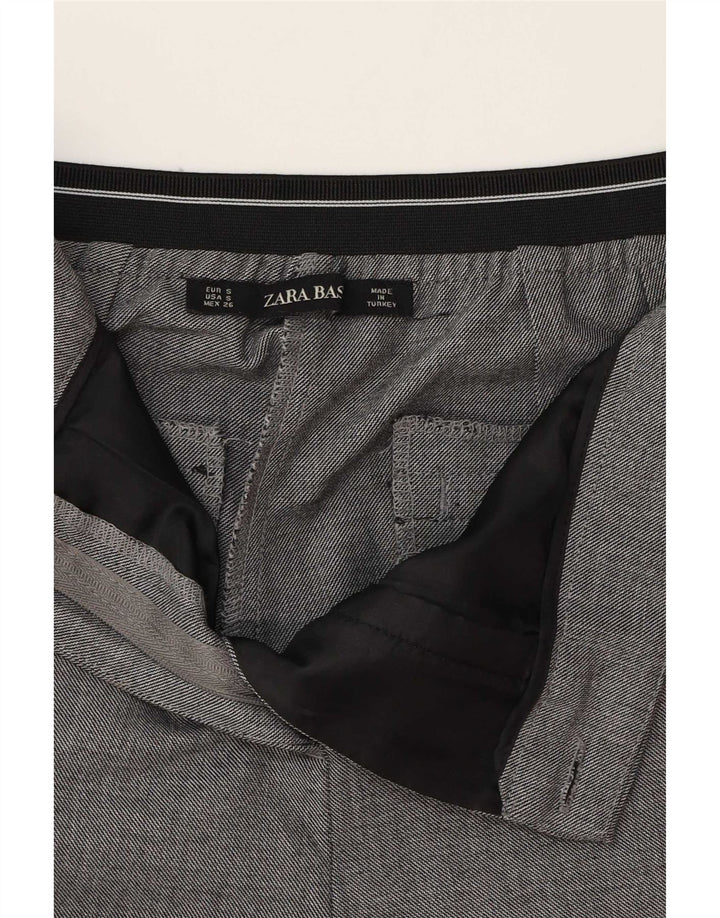 Zara Mujer Pantalón Chino Slim Small W26 L27 Poliéster A Rayas Gris