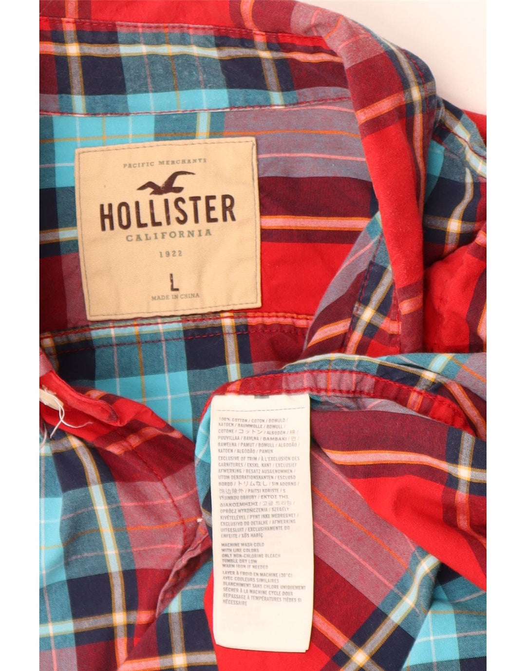 Camisa HOLLISTER para hombre de algodón a cuadros rojos grandes