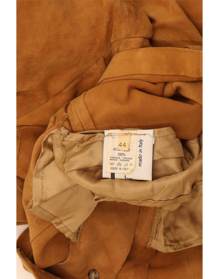 Vintage mujer 4 botones ante Blazer chaqueta IT 44 cuero beige medio