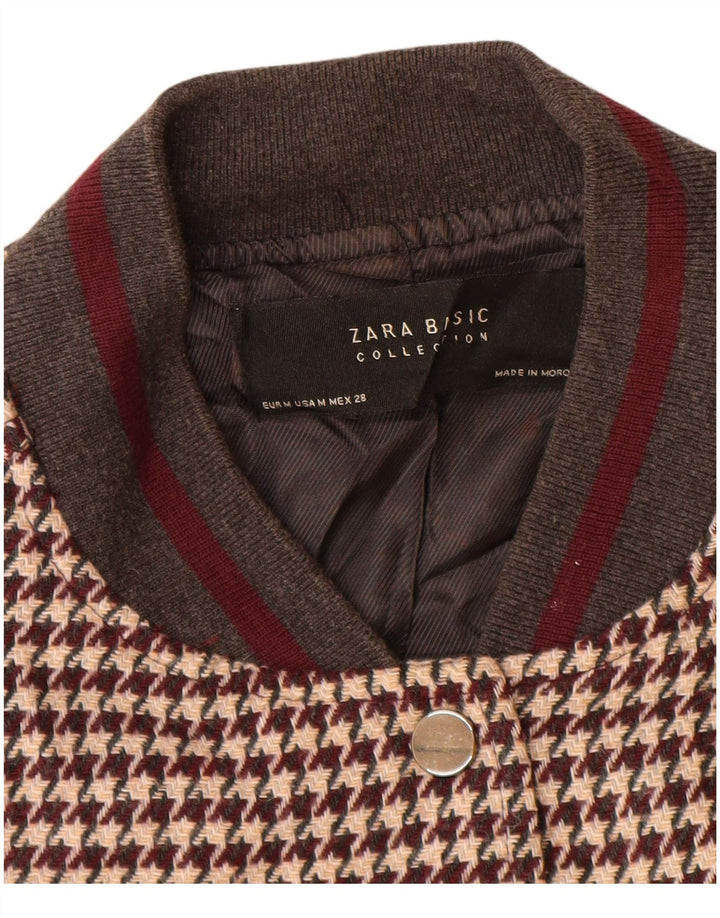 Zara Chaqueta Varsity Mujer UK 40 Acrílico Pata De Gallo Marrón Medio
