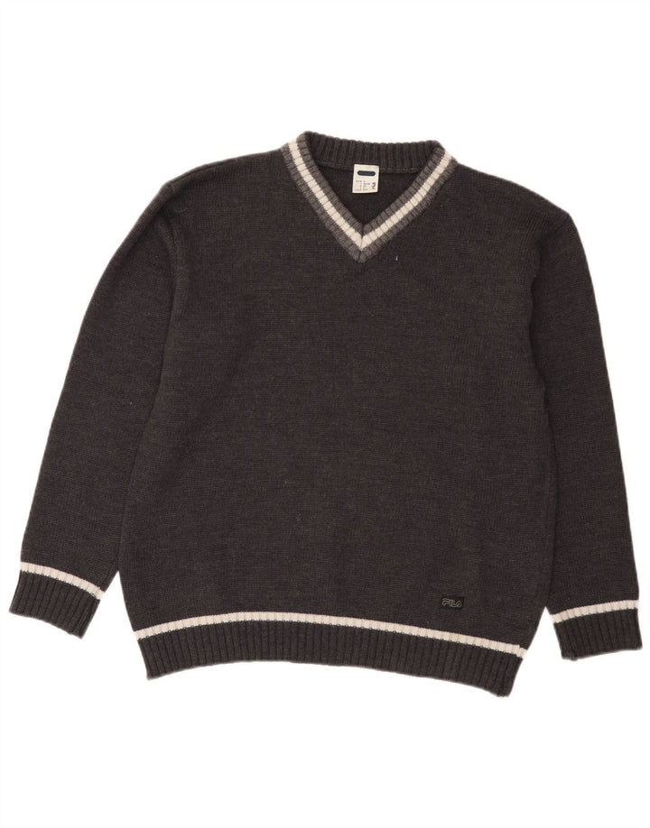 Fila Jersey con cuello en V para hombre, talla pequeña, gris