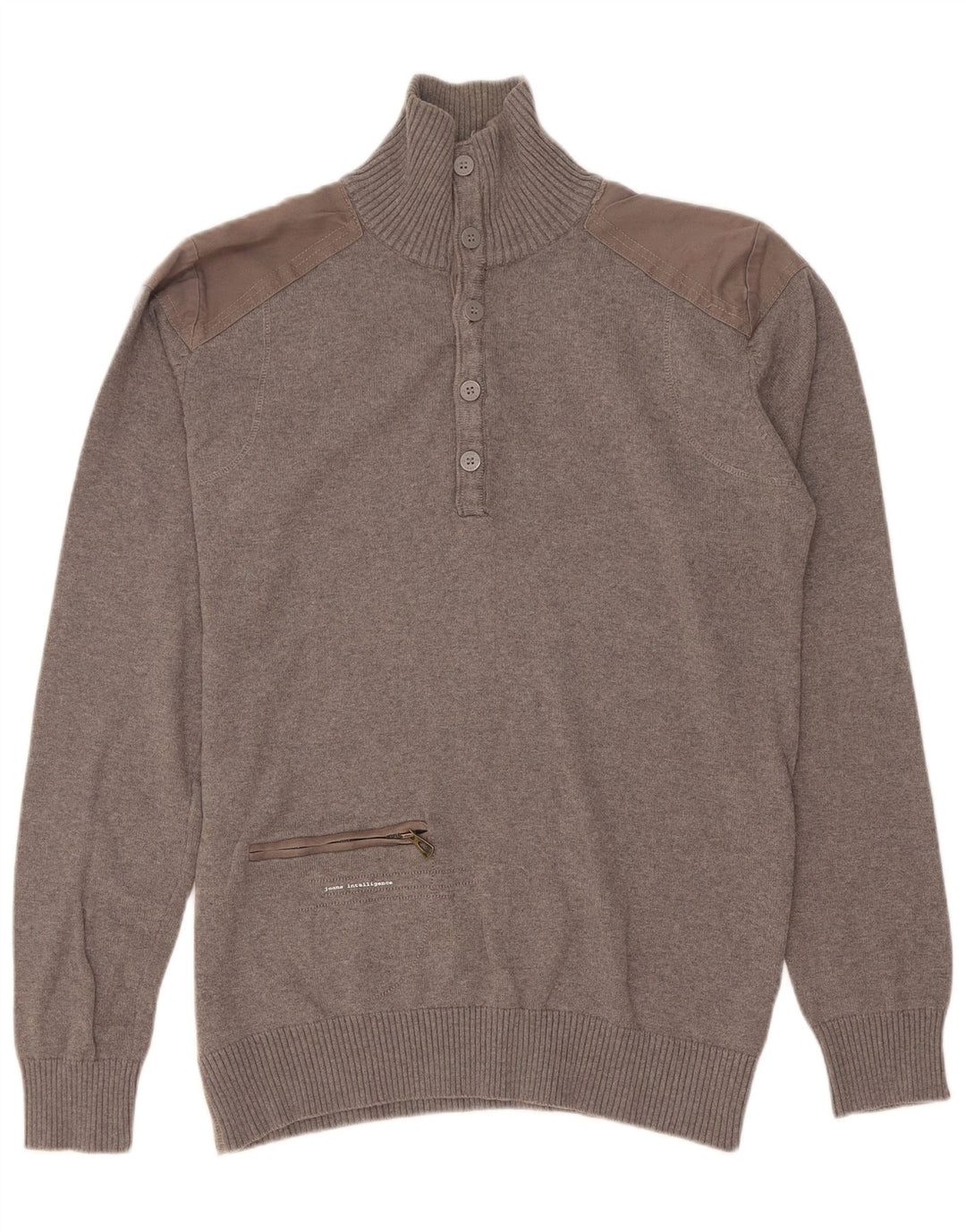 Jack & Jones Hombre Button Neck Jumper Sweater Gris Medio