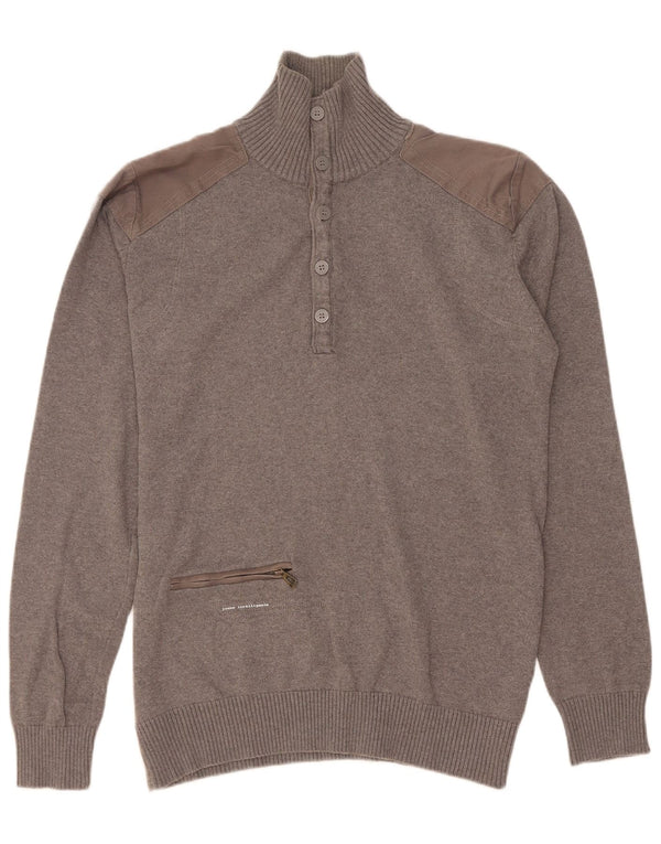 Jack & Jones Hombre Button Neck Jumper Sweater Gris Medio