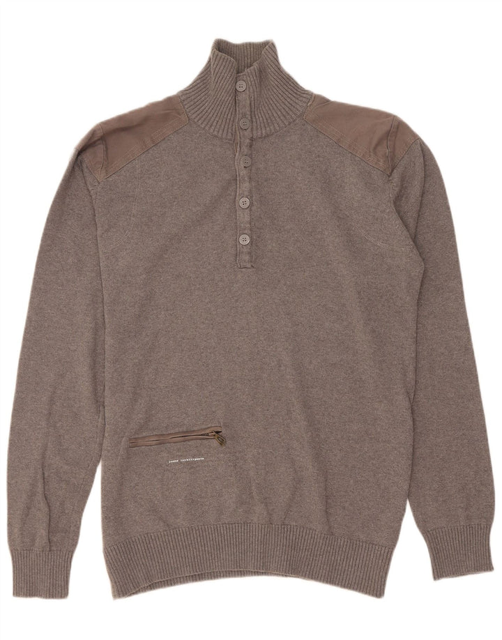 Jack & Jones Hombre Button Neck Jumper Sweater Gris Medio