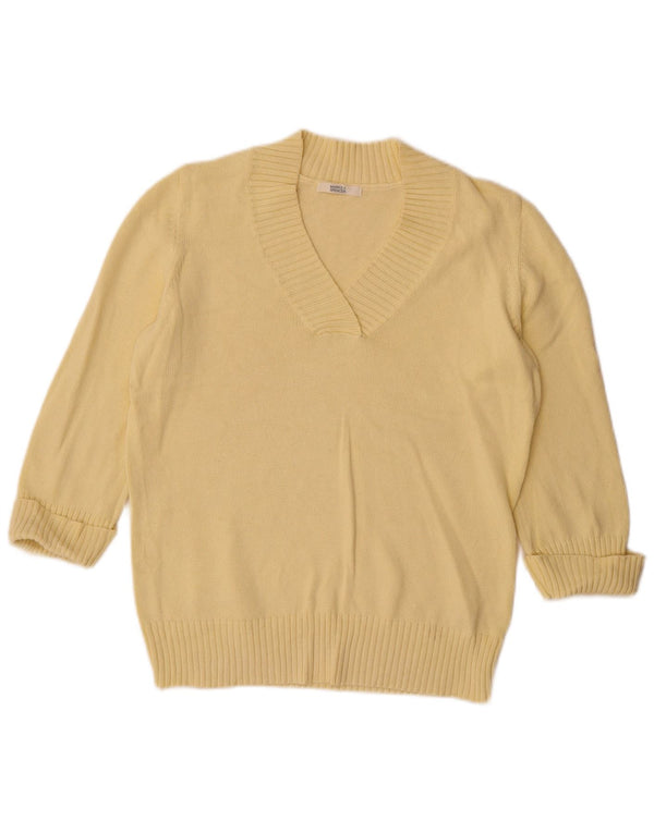 Marks & Spencer Suéter de Manga 3/4 con Cuello en V para Mujer UK 46 Grande Amarillo