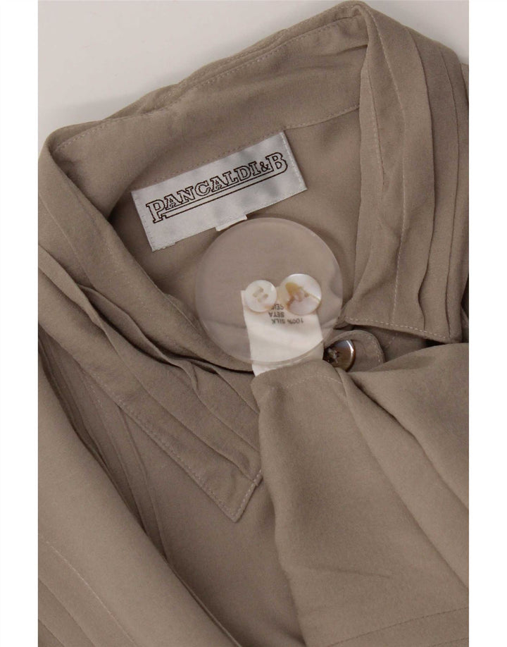 Pancaldi & B Blusa camisera para mujer UK 46 Large Grey Silk