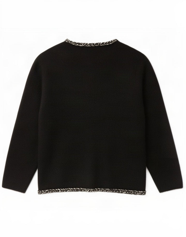 Vintage mujer Cardigan suéter Reino Unido 12 medio negro poliamida
