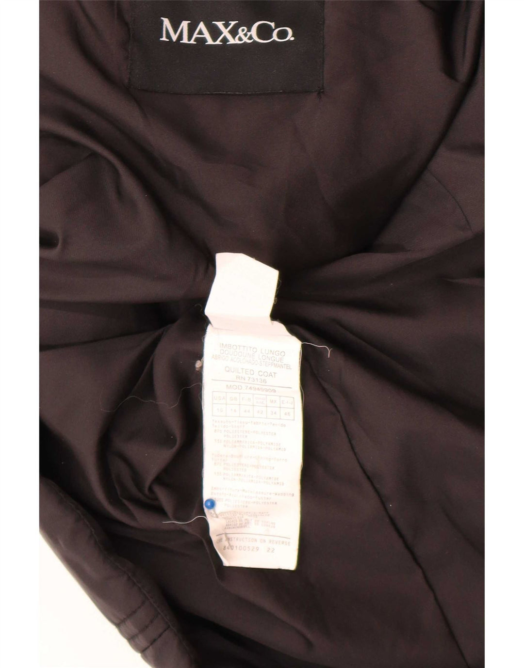 Max & Co. Abrigo acolchado para mujer UK 44 Poliéster negro mediano