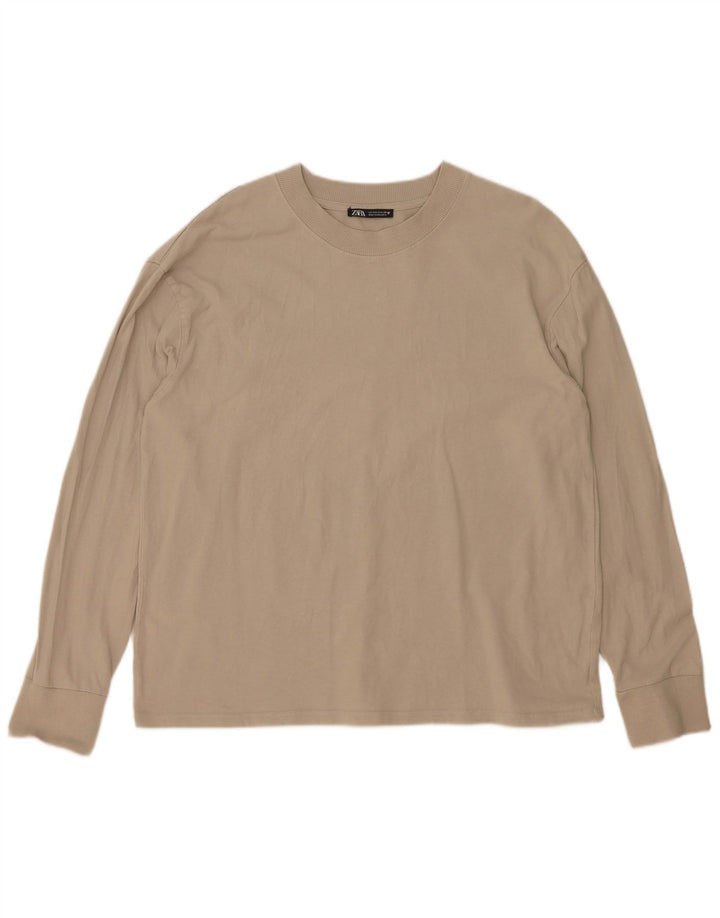 Zara Mujer Top Extragrande Manga Larga UK 10 Small Beige