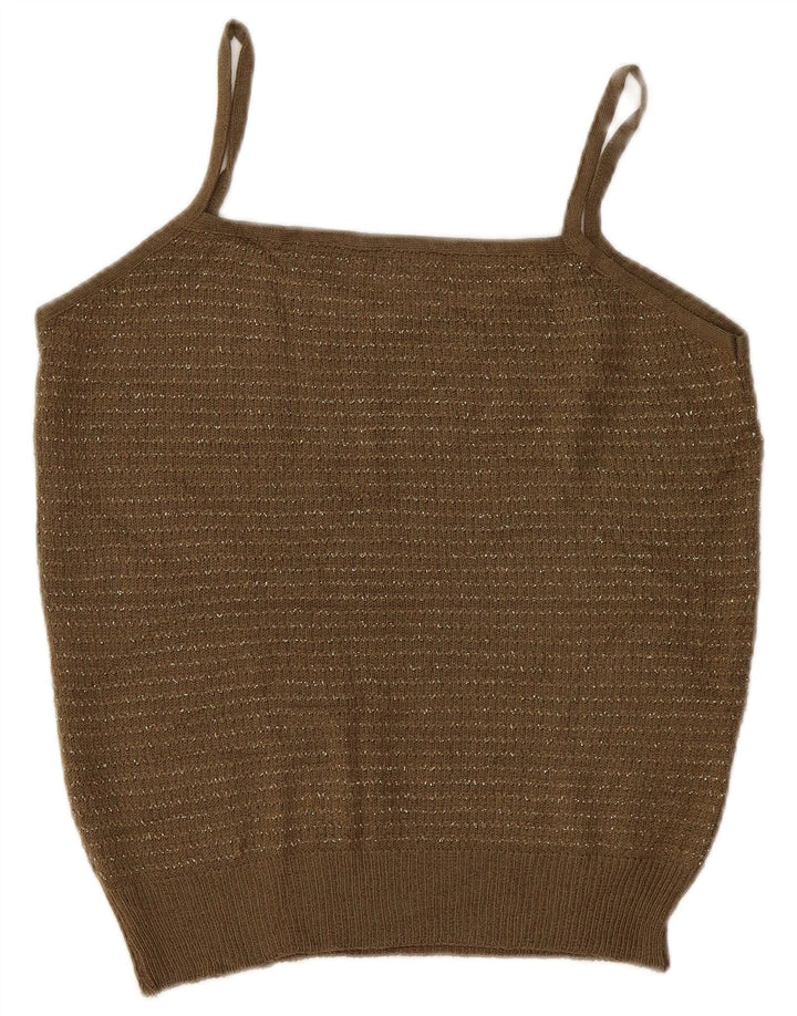 Vintage mujer punto Cami Top Reino Unido 14 Caqui medio