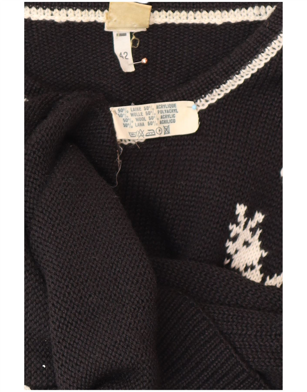 JORG PETERSON Suéter tipo cárdigan para mujer EU 42 Lana floral negra grande