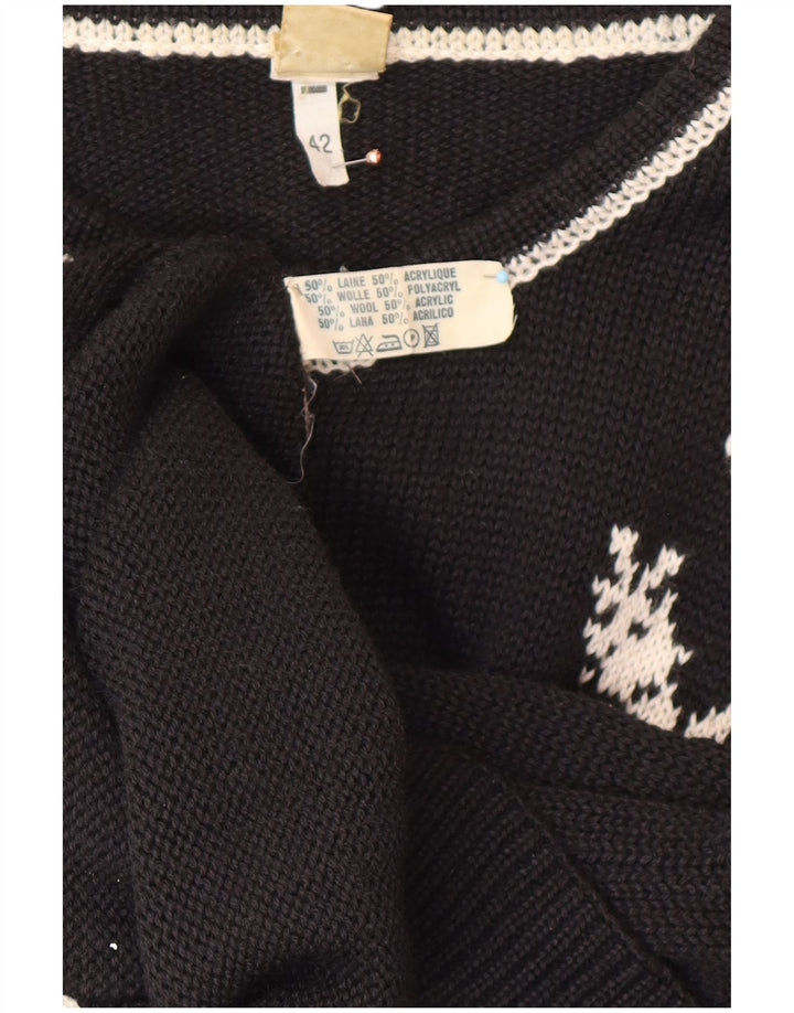 JORG PETERSON Suéter tipo cárdigan para mujer EU 42 Lana floral negra grande