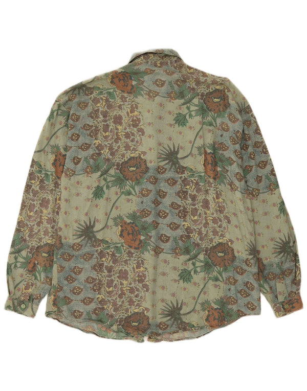 BENETTON Camisa Mujer ES 40 XL Viscosa Floral Verde