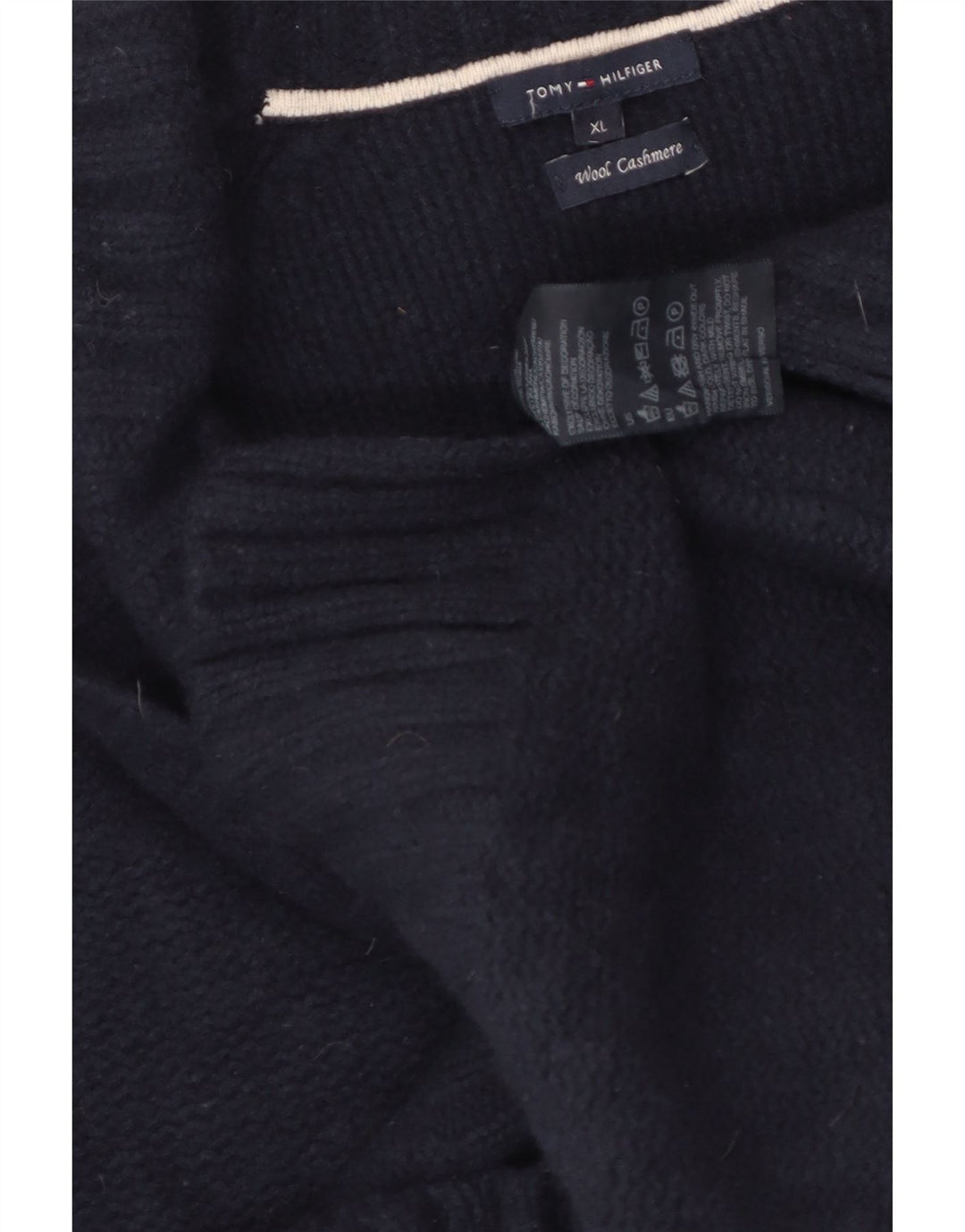 TOMMY HILFIGER Suéter tipo jersey con cuello chal para mujer UK 40 XL Lana azul marino