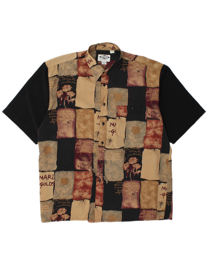 DAY-X Camisa de manga corta para hombre Talla 15 1/2 Medio Beige Patchwork Poliéster