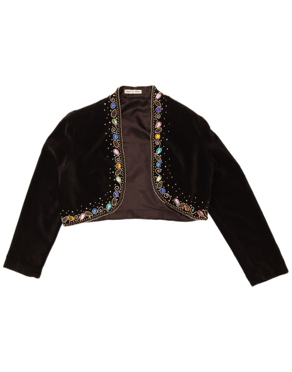 Vintage mujer terciopelo chaqueta bolero Reino Unido 14 algodón negro grande