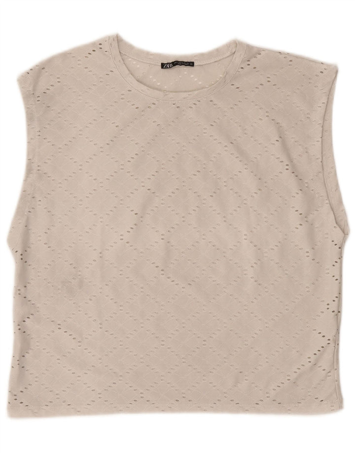 Zara Blusa Extragrande Sin Mangas para Mujer Top UK 10 Small Off White Poliéster