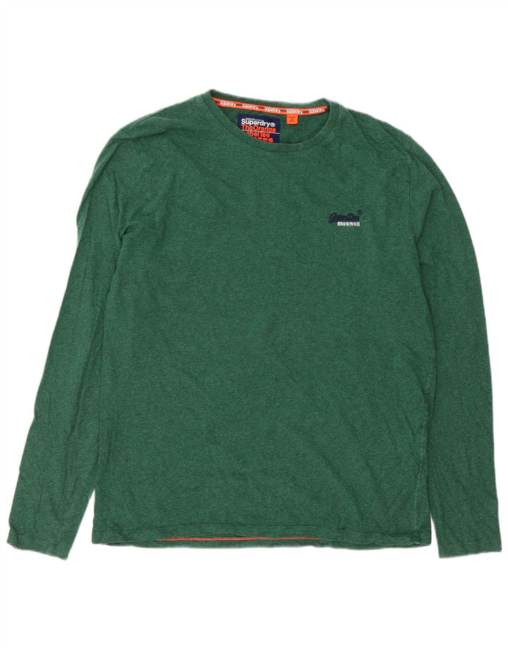 Superdry Hombre Top Manga Larga 2XL Verde Moteado