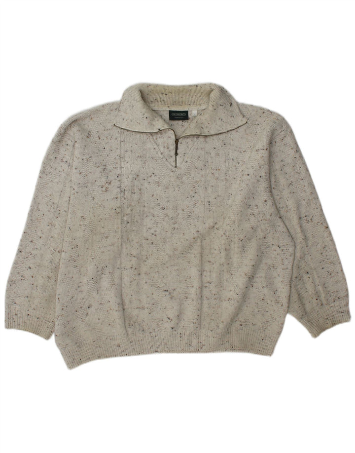 C&A Hombre Canda Zip Neck Jumper Suéter Grande Blanco Roto Acrílico Moteado