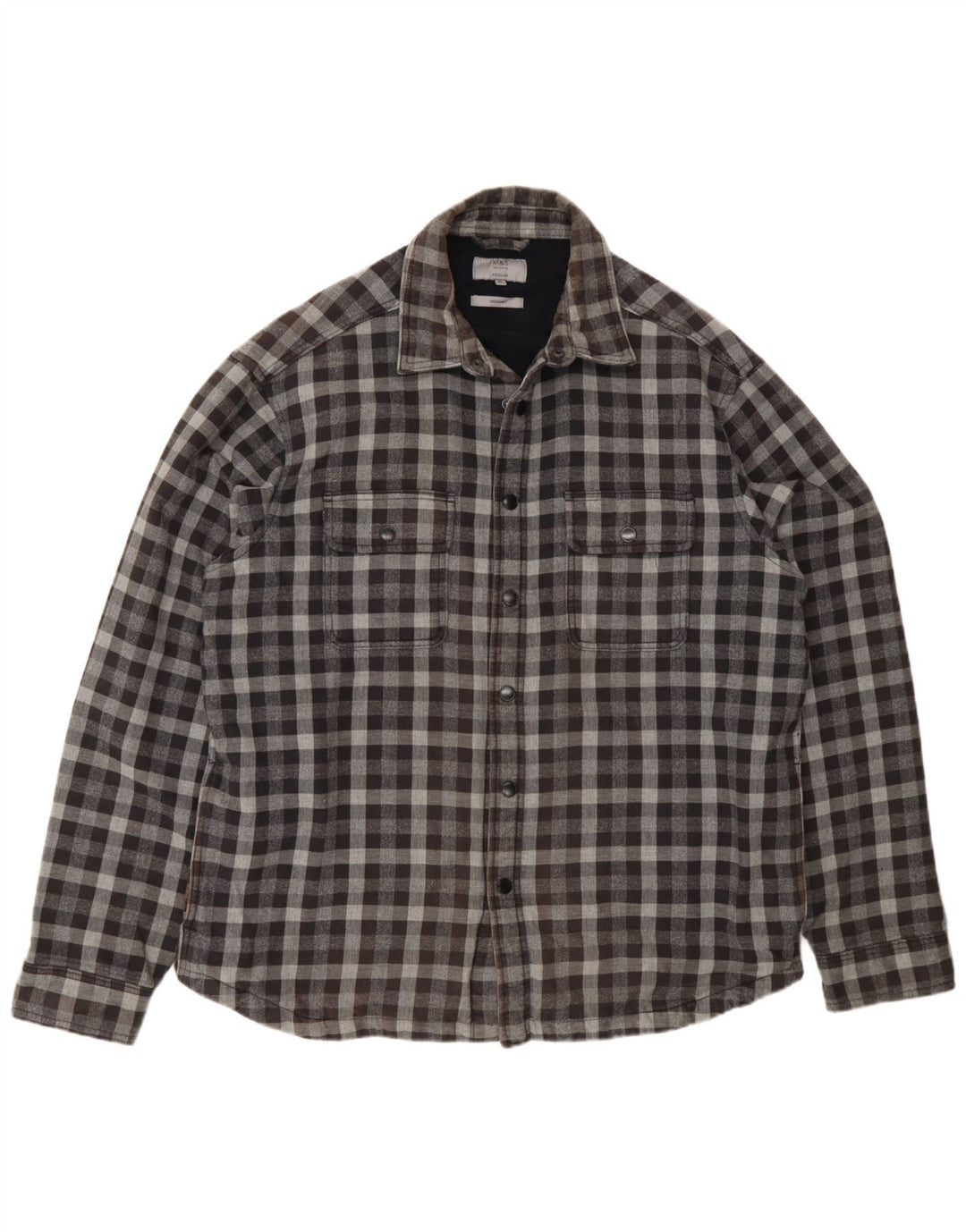 Marks & Spencer Camisa de franela de ajuste regular para hombre XL Gris Vichy