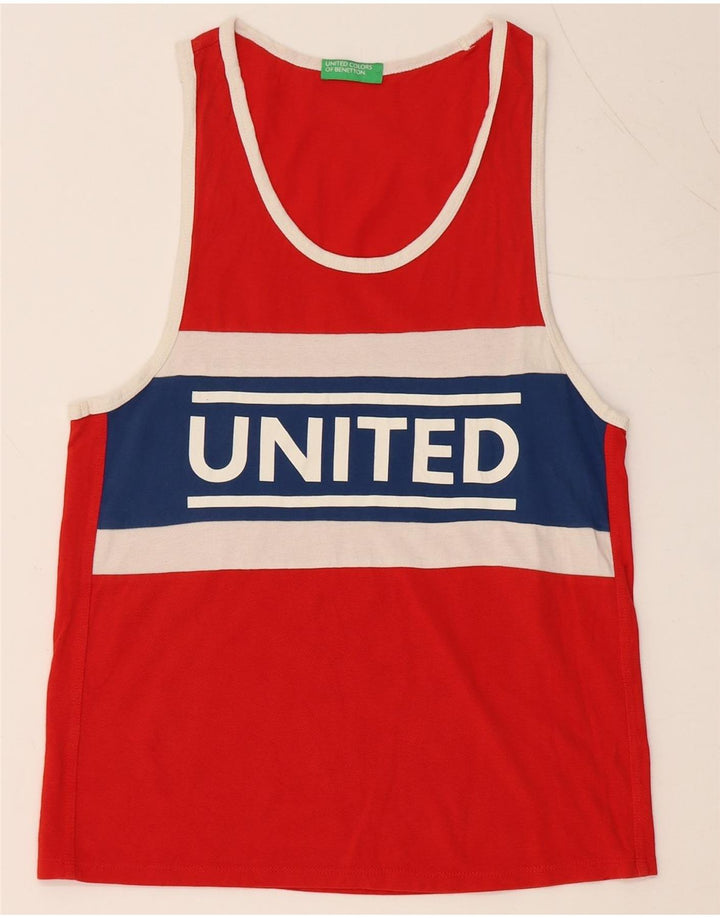 BENETTON Camiseta sin mangas estampada para hombre XS Algodón color block rojo