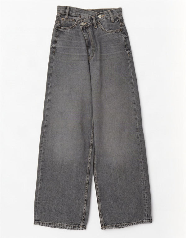Zara Vaqueros de pierna ancha y cintura alta para mujer EU 34 2XS W24 L31 Algodón gris