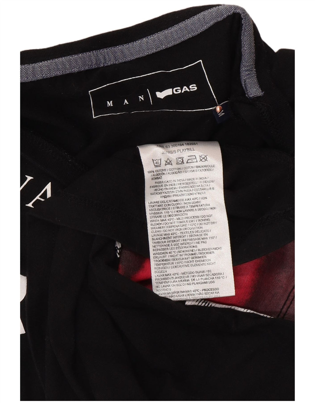 GAS Camiseta gráfica para hombre Top Medium Black Cotton