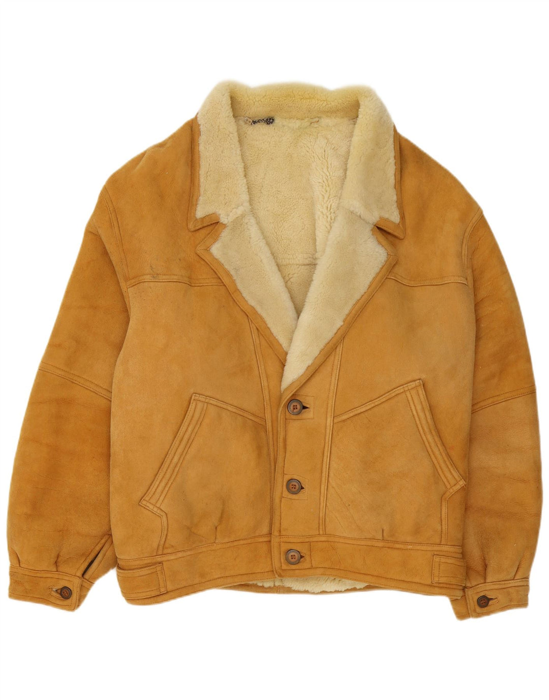 Chaqueta de piel de oveja vintage para hombre IT 54 2XL cuero marrón