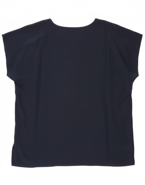 Vintage mujer blusa sin mangas Top Reino Unido 20 2XL seda azul marino