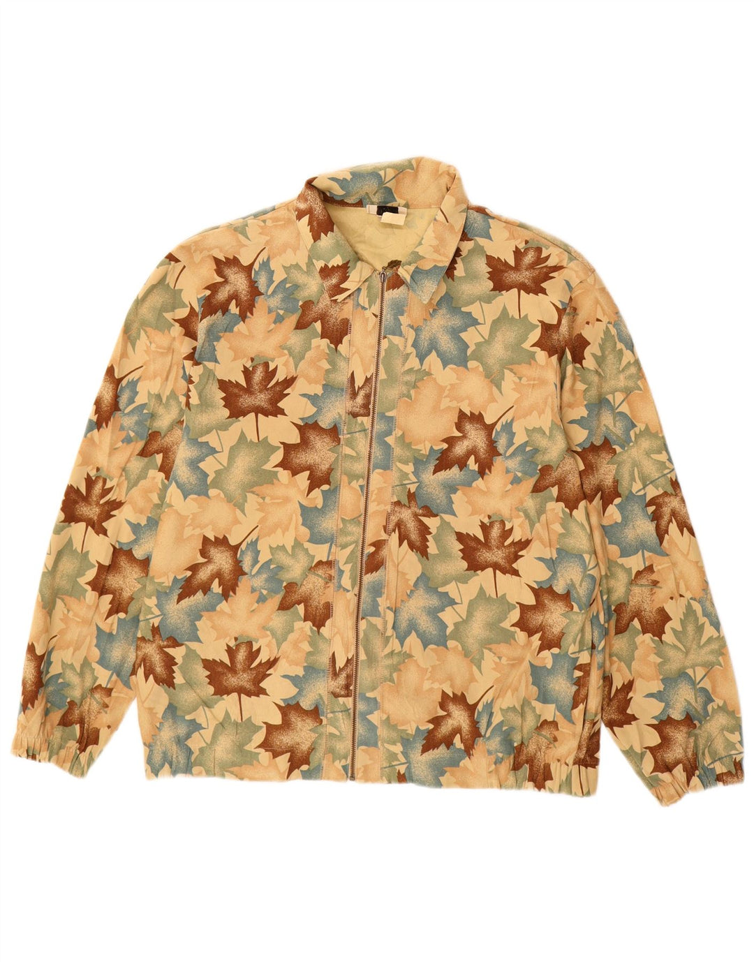 Vintage mujer bomber chaqueta Reino Unido 14 poliéster floral beige medio