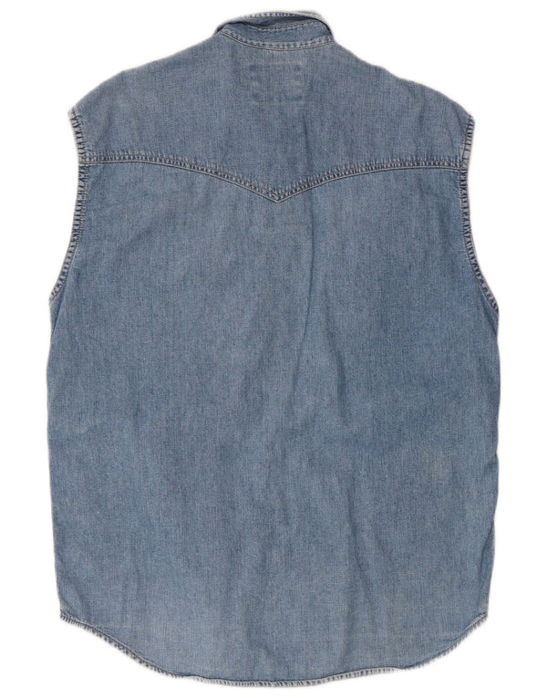 Wrangler Camisa Vaquera Sin Mangas Occidental para Hombre 2XL Algodón Azul