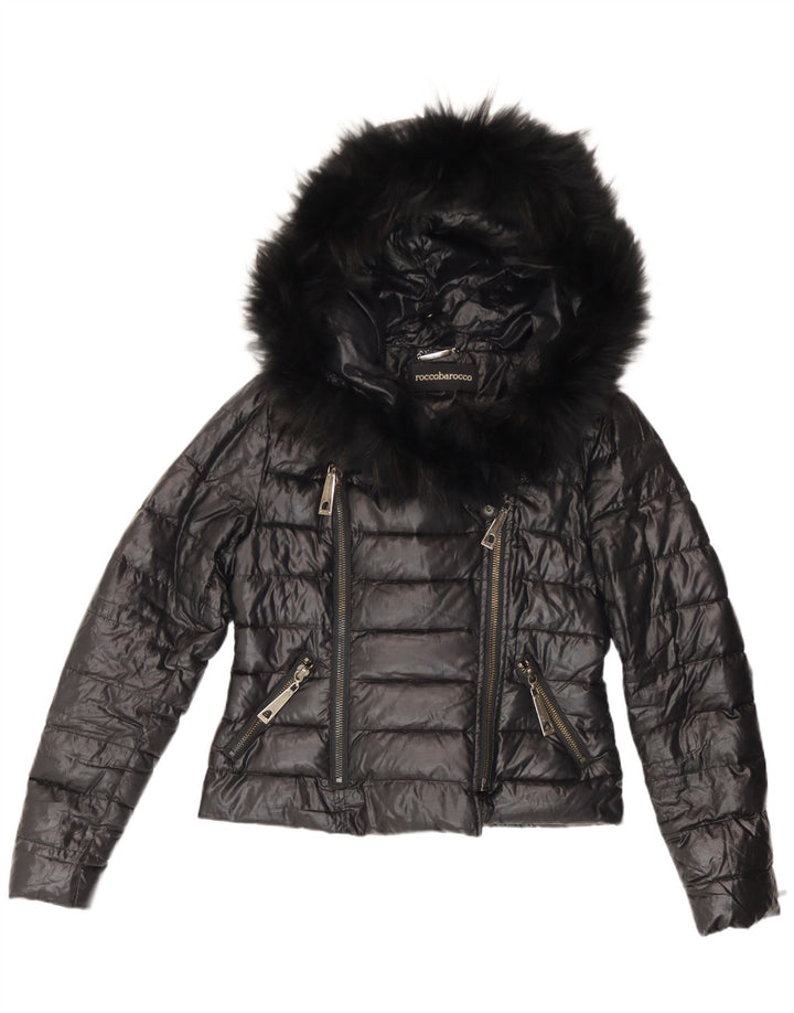 Chaqueta acolchada con capucha Roccobarocco Mujer IT 44 Poliéster negro mediano